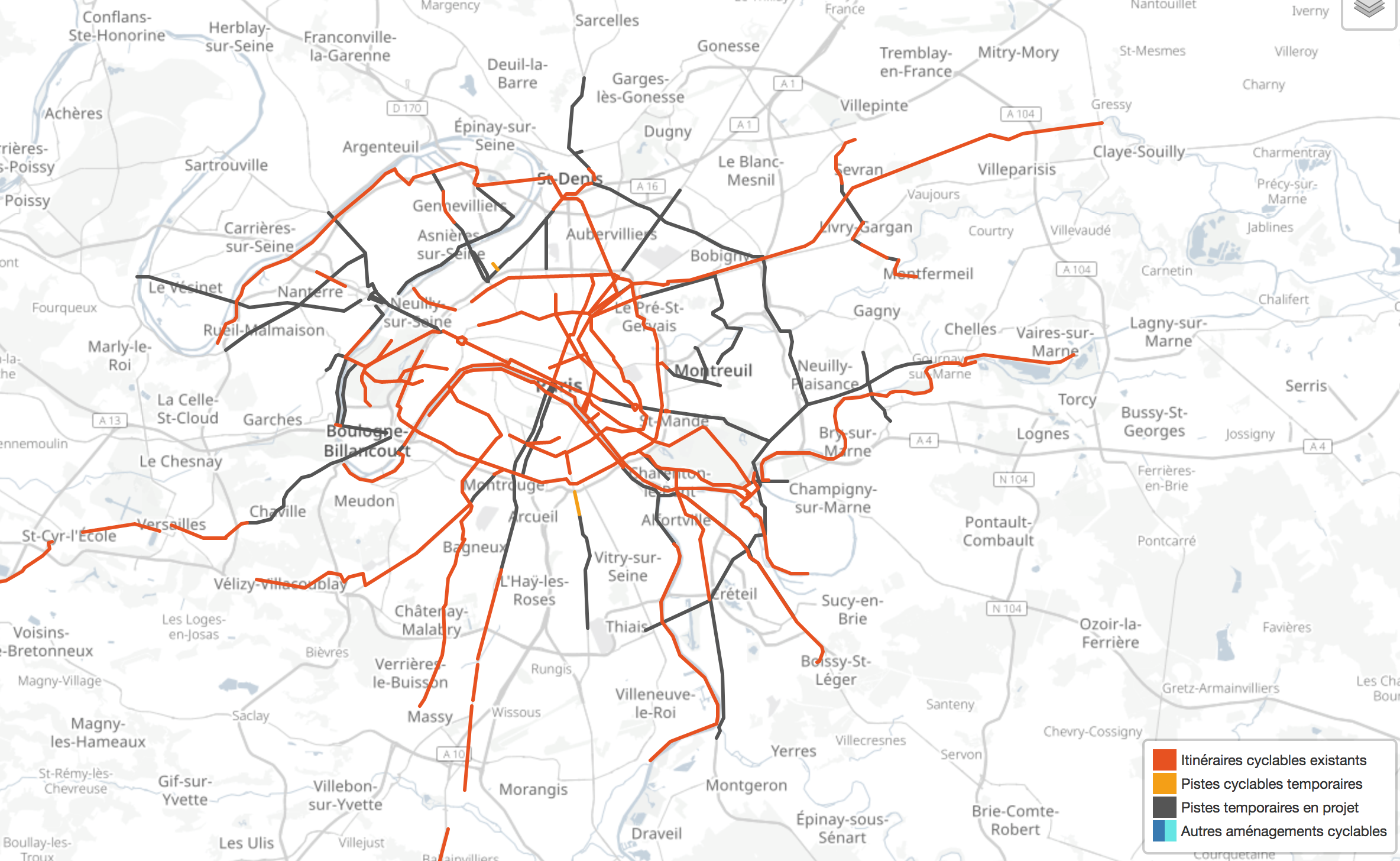 Plan des cheap pistes cyclables paris